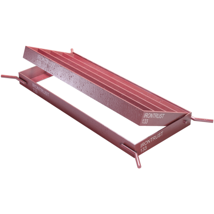 133 – REJILLA DE SUMIDERO SERVIU S1 EN ACERO CON MARCO ARTICULADO 410x980mm PINTADA EN ROJO