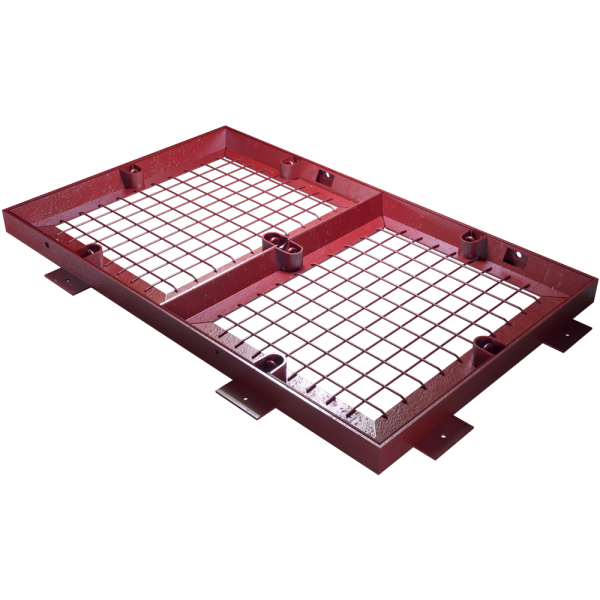 2204 – TAPA Y MARCO DOBLE DM-2204 ACERO PARA HORMIGONAR 1572X960MM (ENEL) C/2 TAPAS PINTADA EN ROJO C250