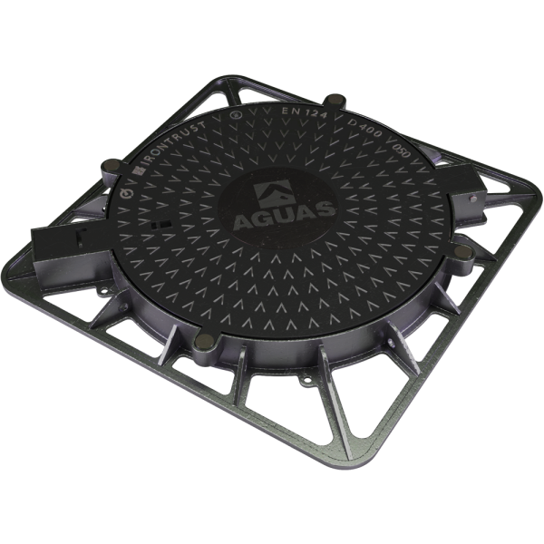 050 – TAPA ESTANCO CON MARCO DE 1050x1050mm Ø800mm LOGO AGUAS ANDINAS CON SIST SEG INOX D400