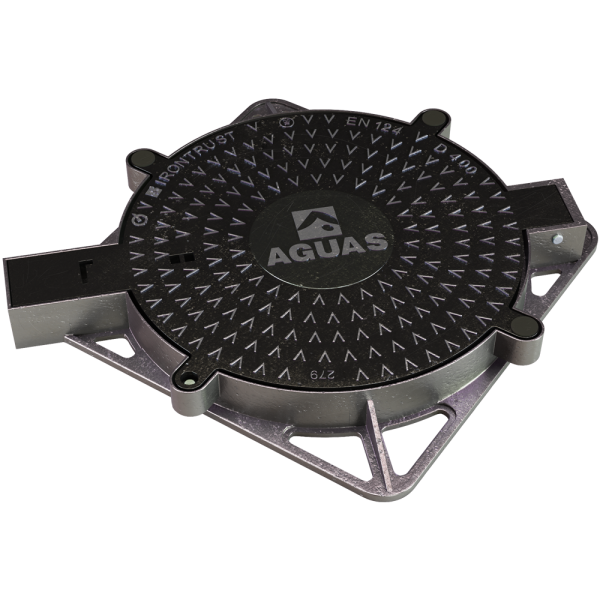 279 – MARCO Y TAPA ESTANCO 700 x 700mm Ø600mm CON SISTEMA DE SEGURIDAD INOX  LOGO AGUAS ANDINAS