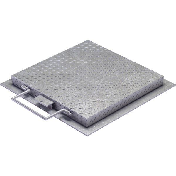 418 – TAPA Y MARCO ARTICULADA PLANCHA DIAMANTADA 2,5MM 400X400MM GALVANIZADO EN CALIENTE B125